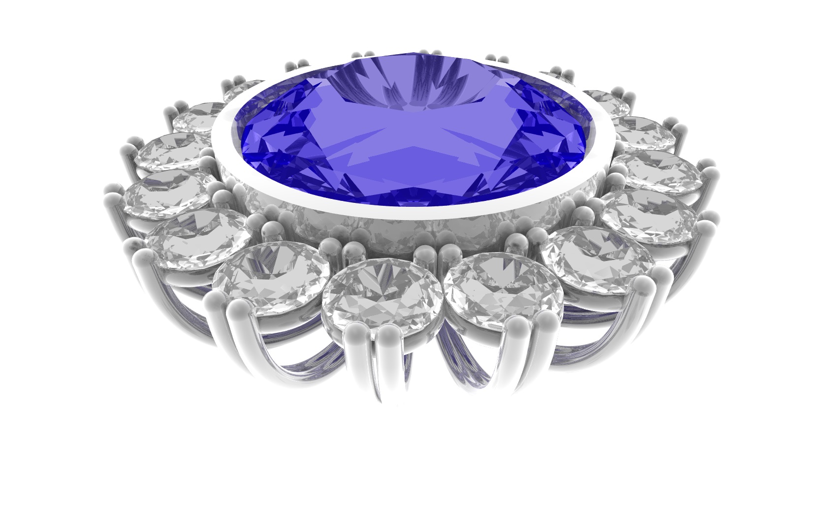 Sapphire Ring Wire Basket Cluster: Sapphire surrounded by Diamonds